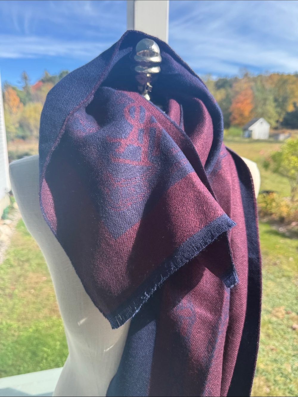 Navy and Burgundy Lightweight Scarf